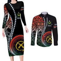 Proudly Ni-Van Sandroing Inspired Couples Matching Long Sleeve Bodycon Dress and Long Sleeve Button Shirt Penama Classic Style LT7 Colorful - Polynesian Pride