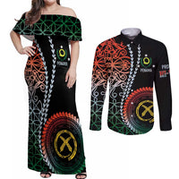 Proudly Ni-Van Sandroing Inspired Couples Matching Off Shoulder Maxi Dress and Long Sleeve Button Shirt Penama Classic Style LT7 Colorful - Polynesian Pride