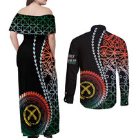 Proudly Ni-Van Sandroing Inspired Couples Matching Off Shoulder Maxi Dress and Long Sleeve Button Shirt Penama Classic Style LT7 - Polynesian Pride