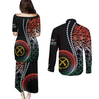 Proudly Ni-Van Sandroing Inspired Couples Matching Puletasi and Long Sleeve Button Shirt Penama Classic Style LT7 - Polynesian Pride