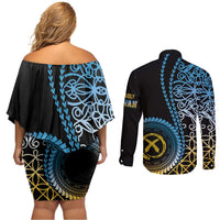 Proudly Ni-Van Sandroing Inspired Couples Matching Off Shoulder Short Dress and Long Sleeve Button Shirt Sanma Classic Style LT7 - Polynesian Pride