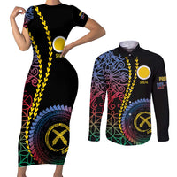 Proudly Ni-Van Sandroing Inspired Couples Matching Short Sleeve Bodycon Dress and Long Sleeve Button Shirt Shefa Classic Style LT7 Colorful - Polynesian Pride