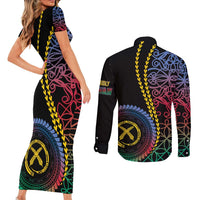 Proudly Ni-Van Sandroing Inspired Couples Matching Short Sleeve Bodycon Dress and Long Sleeve Button Shirt Shefa Classic Style LT7 - Polynesian Pride