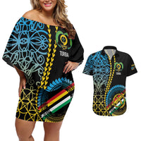 Proudly Ni-Van Sandroing Inspired Couples Matching Off Shoulder Short Dress and Hawaiian Shirt Torba Classic Style LT7 Colorful - Polynesian Pride