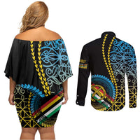 Proudly Ni-Van Sandroing Inspired Couples Matching Off Shoulder Short Dress and Long Sleeve Button Shirt Torba Classic Style LT7 - Polynesian Pride