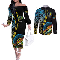 Proudly Ni-Van Sandroing Inspired Couples Matching Off The Shoulder Long Sleeve Dress and Long Sleeve Button Shirt Torba Classic Style LT7 Colorful - Polynesian Pride
