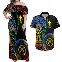 Proudly Ni-Van Sandroing Inspired Couples Matching Off Shoulder Maxi Dress and Hawaiian Shirt Tafea Classic Style LT7 Colorful - Polynesian Pride