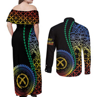 Proudly Ni-Van Sandroing Inspired Couples Matching Off Shoulder Maxi Dress and Long Sleeve Button Shirt Tafea Classic Style LT7 - Polynesian Pride