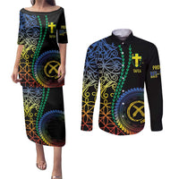 Proudly Ni-Van Sandroing Inspired Couples Matching Puletasi and Long Sleeve Button Shirt Tafea Classic Style LT7 Colorful - Polynesian Pride