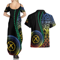 Proudly Ni-Van Sandroing Inspired Couples Matching Summer Maxi Dress and Hawaiian Shirt Tafea Classic Style LT7 - Polynesian Pride