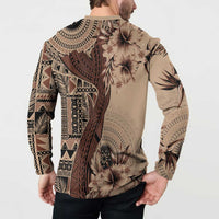 Bula Fiji Button Sweatshirt Shark Tail Beige Masi Tapa