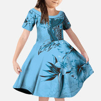 Bula Fiji Family Matching Long Sleeve Bodycon Dress and Hawaiian Shirt Shark Tail Turquoise Masi Tapa