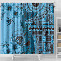 Bula Fiji Shower Curtain Shark Tail Turquoise Masi Tapa
