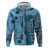 Bula Fiji Zip Hoodie Shark Tail Turquoise Masi Tapa LT7 Zip Hoodie Turquoise - Polynesian Pride