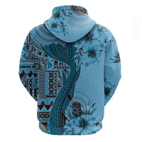 Bula Fiji Zip Hoodie Shark Tail Turquoise Masi Tapa LT7 - Polynesian Pride