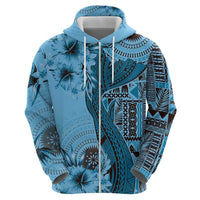 Bula Fiji Zip Hoodie Shark Tail Turquoise Masi Tapa LT7 - Polynesian Pride
