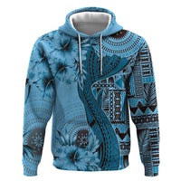 Bula Fiji Zip Hoodie Shark Tail Turquoise Masi Tapa LT7 Pullover Hoodie Turquoise - Polynesian Pride