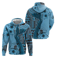 Bula Fiji Zip Hoodie Shark Tail Turquoise Masi Tapa LT7 - Polynesian Pride