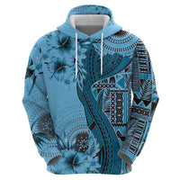 Bula Fiji Zip Hoodie Shark Tail Turquoise Masi Tapa LT7 - Polynesian Pride