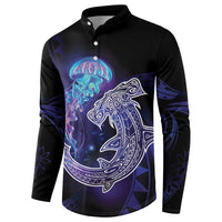 Polynesian Aumakua Button Sweatshirt Jellyfish with Shark LT7 - Polynesian Pride