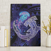 Polynesian Aumakua Canvas Wall Art Jellyfish with Shark LT7 Without Frame Teal Purple - Polynesian Pride
