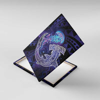 Polynesian Aumakua Canvas Wall Art Jellyfish with Shark LT7 With Frame Teal Purple - Polynesian Pride