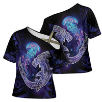 Polynesian Aumakua Cross Shoulder Shirt Jellyfish with Shark LT7 - Polynesian Pride