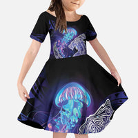 Polynesian Aumakua Family Matching Mermaid Dress and Hawaiian Shirt Jellyfish with Shark - Polynesian Pride