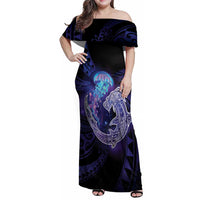 Polynesian Aumakua Family Matching Off Shoulder Maxi Dress and Hawaiian Shirt Jellyfish with Shark - Polynesian Pride