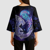 Polynesian Aumakua Kimono Sleeve Blouse Jellyfish with Shark LT7 - Polynesian Pride