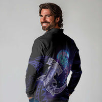 Polynesian Aumakua Long Sleeve Polo Shirt Jellyfish with Shark LT7 - Polynesian Pride