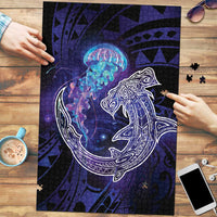Polynesian Aumakua Puzzle Jellyfish with Shark LT7 Teal Purple - Polynesian Pride