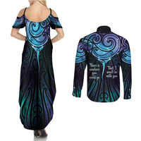 Aotearoa Maori Te Whai Rahi Couples Matching Summer Maxi Dress and Long Sleeve Button Shirt Tala - Nowhere You Could Go That I Won't Be With You - Polynesian Pride