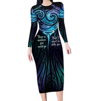 Aotearoa Maori Te Whai Rahi Long Sleeve Bodycon Dress Tala - Nowhere You Could Go That I Won't Be With You - Polynesian Pride