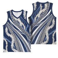 Polynesian Puakeniken Pikake Twisted Lei Basketball Jersey Navy Blue LT7 - Polynesian Pride