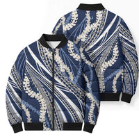Polynesian Puakeniken Pikake Twisted Lei Bomber Puffer Jacket Navy Blue LT7 - Polynesian Pride