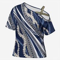 Polynesian Puakeniken Pikake Twisted Lei Cross Shoulder Shirt Navy Blue LT7 Female Navy Blue - Polynesian Pride