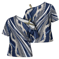 Polynesian Puakeniken Pikake Twisted Lei Cross Shoulder Shirt Navy Blue LT7 - Polynesian Pride