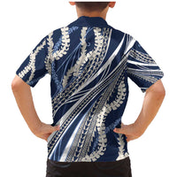 Polynesian Puakeniken Pikake Twisted Lei Family Matching Mermaid Dress and Hawaiian Shirt Navy Blue - Polynesian Pride