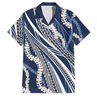 Polynesian Puakeniken Pikake Twisted Lei Family Matching Mermaid Dress and Hawaiian Shirt Navy Blue - Polynesian Pride