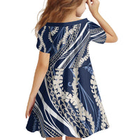 Polynesian Puakeniken Pikake Twisted Lei Family Matching Off Shoulder Maxi Dress and Hawaiian Shirt Navy Blue - Polynesian Pride