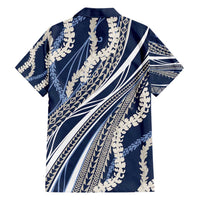 Polynesian Puakeniken Pikake Twisted Lei Family Matching Short Sleeve Bodycon Dress and Hawaiian Shirt Navy Blue - Polynesian Pride