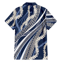 Polynesian Puakeniken Pikake Twisted Lei Family Matching Summer Maxi Dress and Hawaiian Shirt Navy Blue - Polynesian Pride