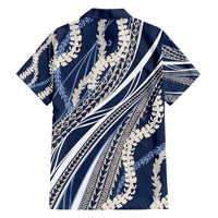 Polynesian Puakeniken Pikake Twisted Lei Family Matching Summer Maxi Dress and Hawaiian Shirt Navy Blue - Polynesian Pride