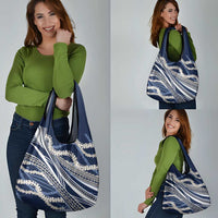 Polynesian Puakeniken Pikake Twisted Lei Grocery Bag Navy Blue - Polynesian Pride