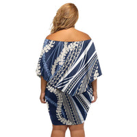 Polynesian Puakeniken Pikake Twisted Lei Off Shoulder Short Dress Navy Blue LT7 - Polynesian Pride
