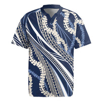 Polynesian Puakeniken Pikake Twisted Lei Rugby Jersey Navy Blue LT7 Navy Blue - Polynesian Pride