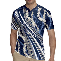 Polynesian Puakeniken Pikake Twisted Lei Rugby Jersey Navy Blue LT7 - Polynesian Pride