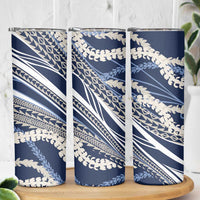 Polynesian Puakeniken Pikake Twisted Lei Skinny Tumbler Navy Blue LT7 - Polynesian Pride