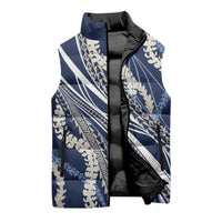 Polynesian Puakeniken Pikake Twisted Lei Sleeveless Puffer Jacket Navy Blue LT7 - Polynesian Pride